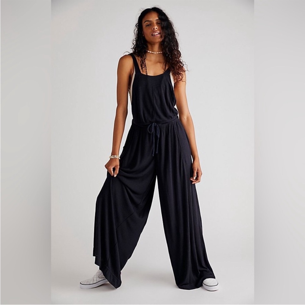Free People Beach Wide Leg Overalls With Waist Tie Chocolate Brown NWT